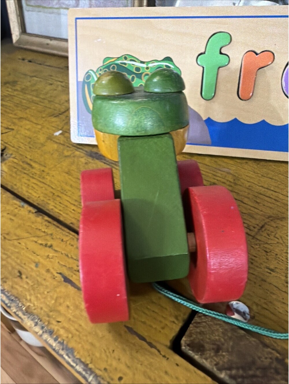 Vintage Wood Frog Childrens Pull Toy And Wood Frog puzzle - Picture 6 of 10